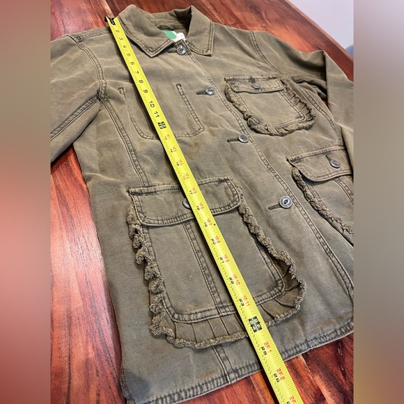 Anthropologie Army Green Ruffled Cargo Jacket - Picture 7 of 7